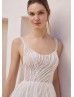 Scoop Neck Ivory Beaded Lace Glitter Tulle Dazzling Wedding Dress